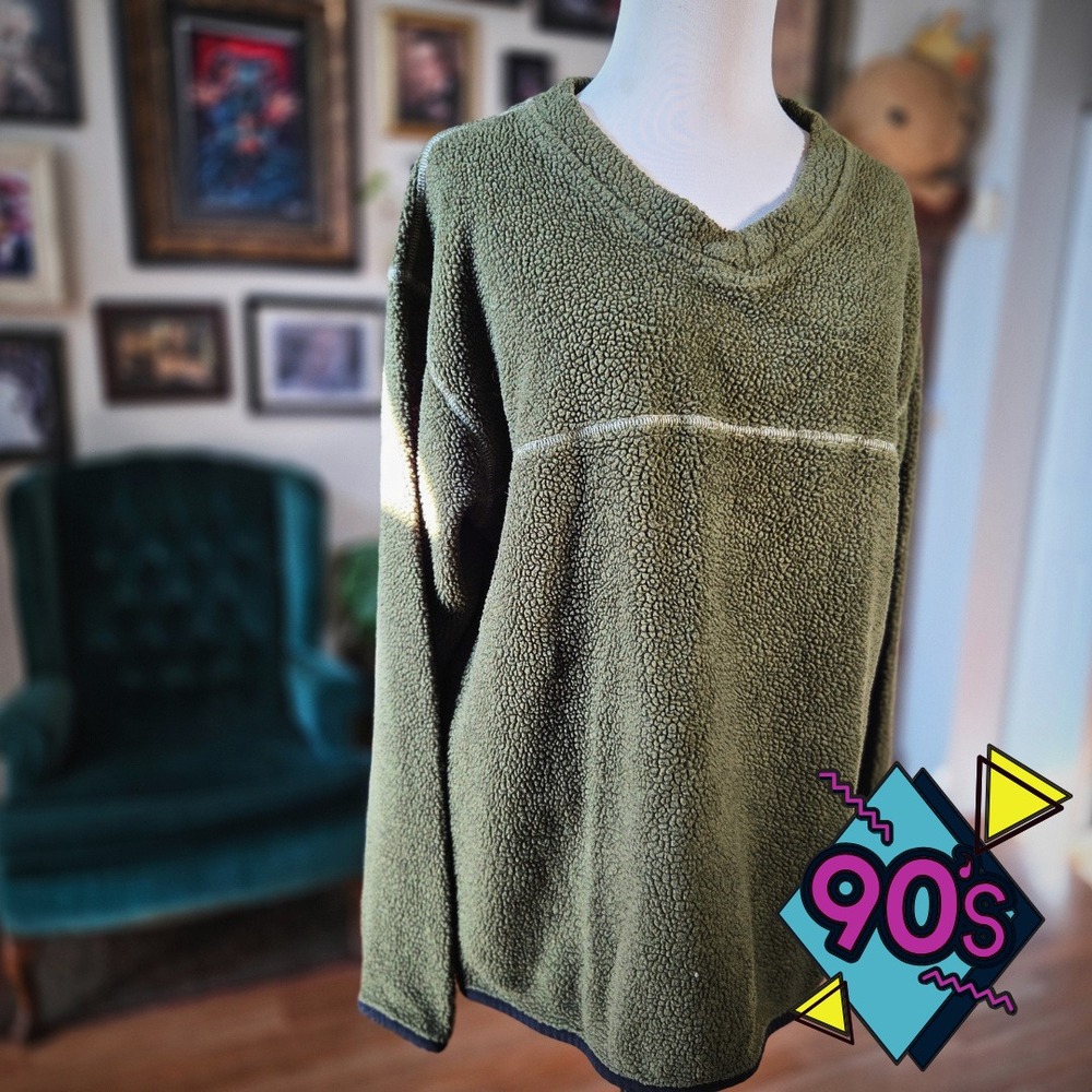 Columbia Sportswear Fleece‎ Pullover Vintage 90s Green Deep Pile Sherpa Mens L
